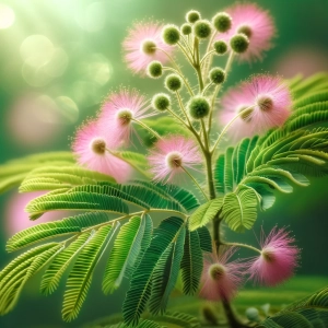 Zarte blühende Mimose, mit rosa Blüten