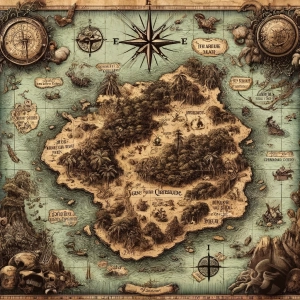 Historische Schatzkarte von einer kleinen Insel.