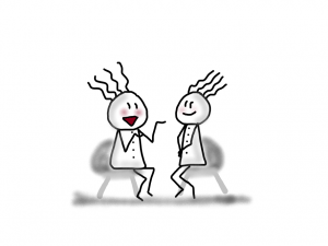 Coaching und Hypnose Hannover – Illustration mit zwei Figuren im Gespräch im Klarplatz