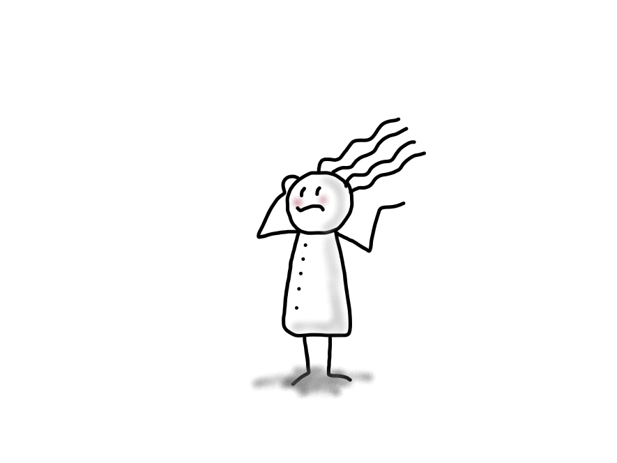 Vierhaar-Figur mit ratlosem Gesichtsausdruck und erhobenen Armen – steht symbolisch für den Moment der Entscheidung zwischen Coaching und Therapie.