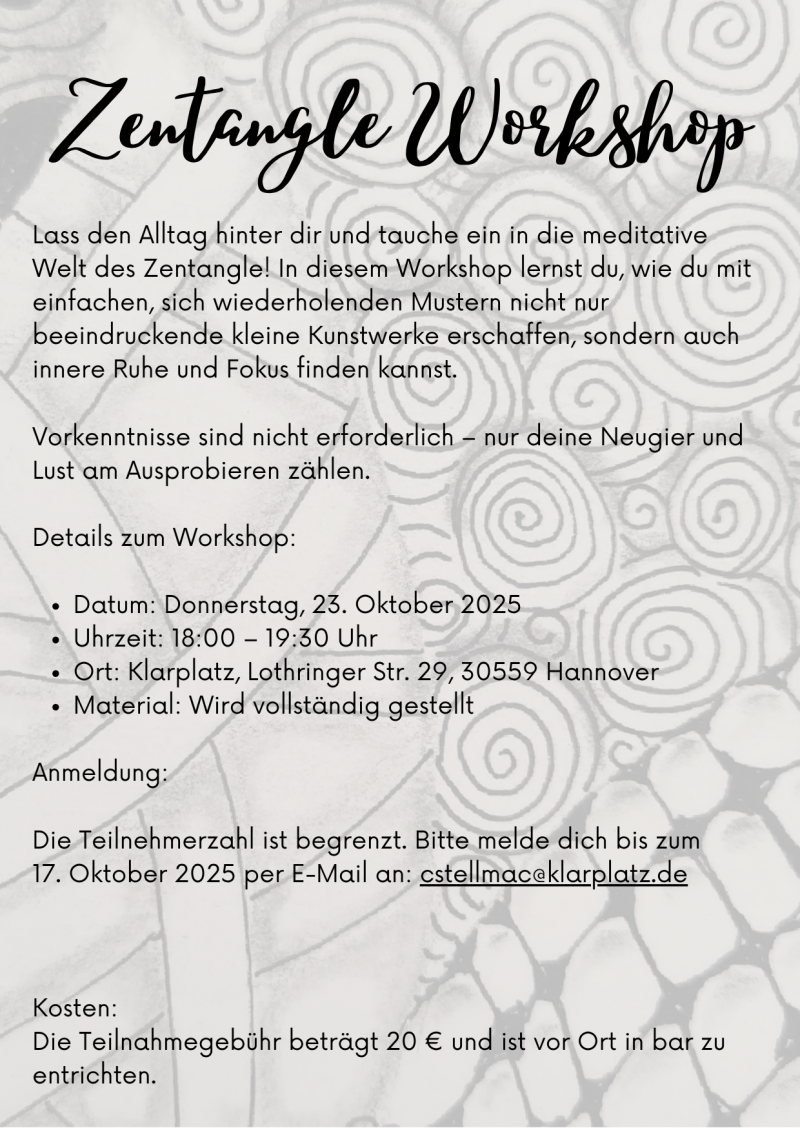 Einladung zum Zentangle Workshop bei Claudia Stellmacher-Köthe
